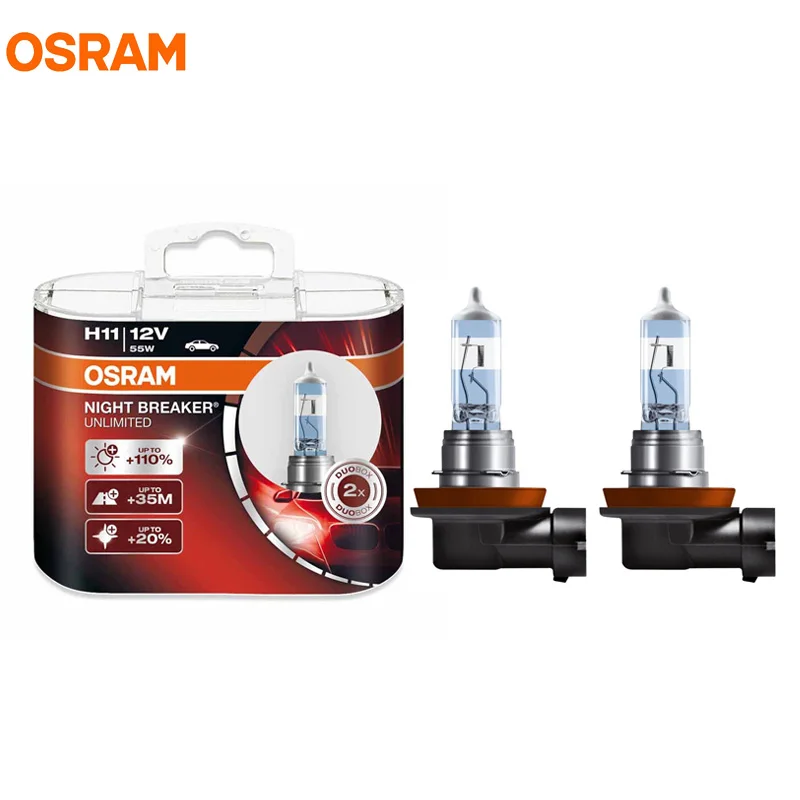OSRAM NIGHT BREAKER H1 H4 H7 H11 9005 9006 12V Car Headlight Germany OEM Bulbs Halogen Hi/lo Beam More Light More Sight 2pcs