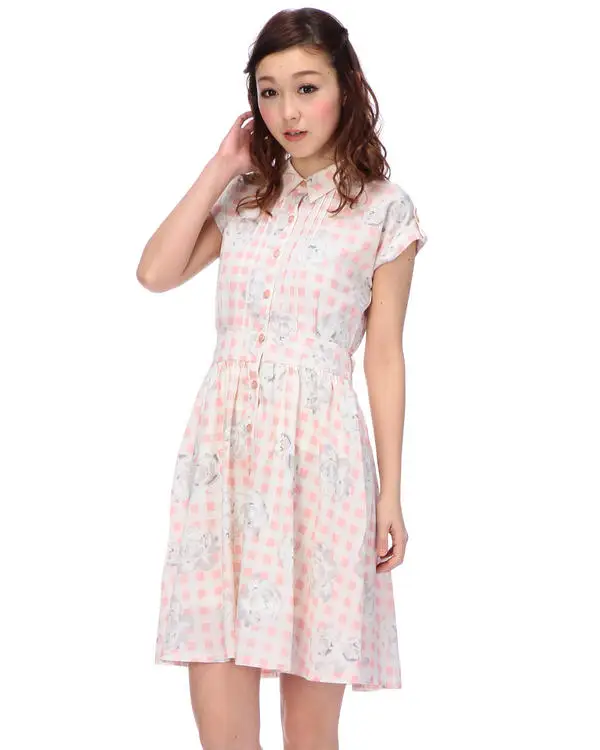 

Japanese Liz Lisa checked Print Shirt with belt dress