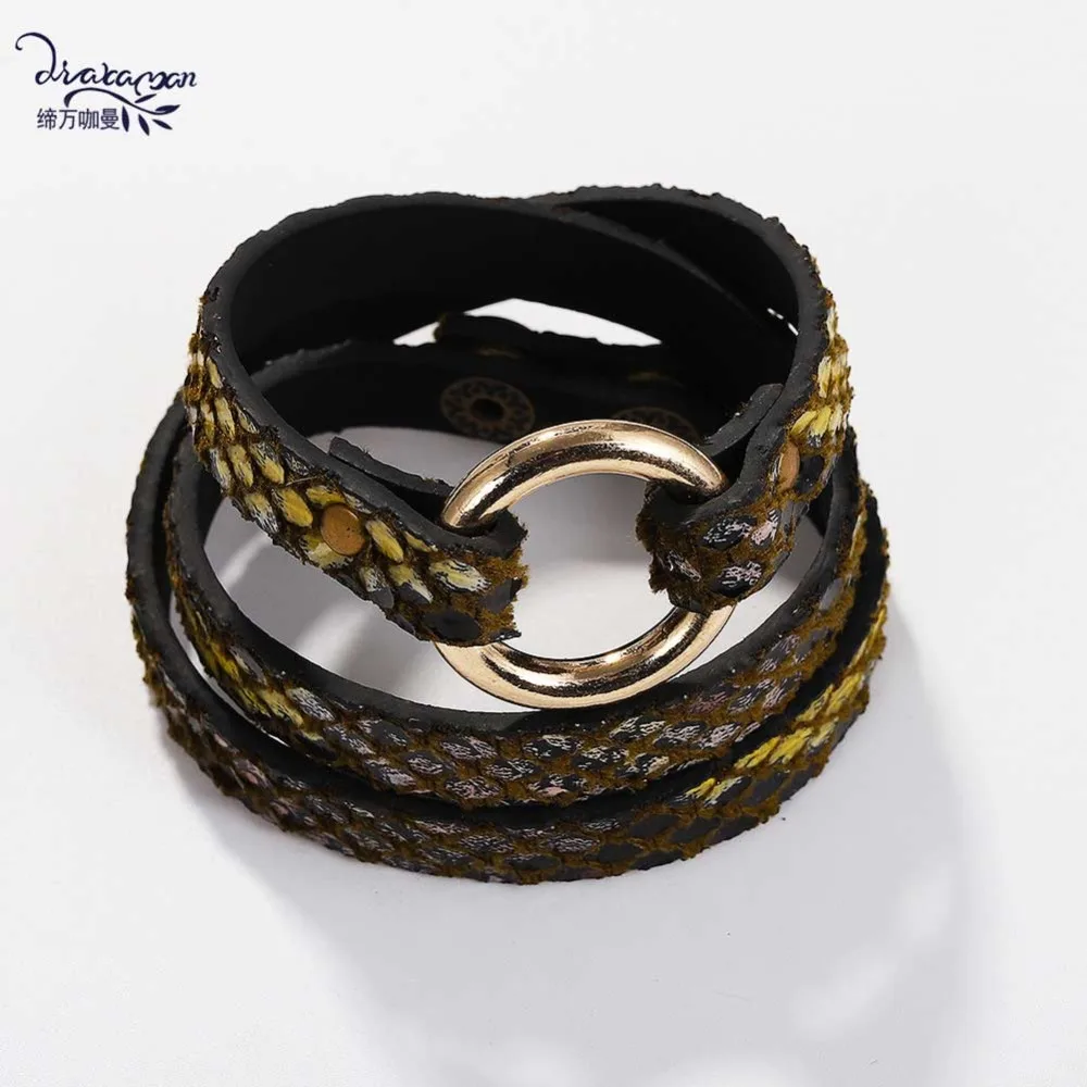 Dvacaman, богемная леопардовая подвеска в виде змеи, браслеты для женщин, металлическая кнопка, кожаный широкий браслет и браслет, большие массивные ювелирные изделия, подарки
