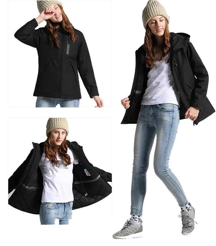 Cabolsa de Acampamento ao ar Livre Aquecido Caminhadas Jaqueta Feminina Inverno Quente Trekking Blusão Ski Jaquetas Impermeáveis Cabolsas Am354 Usb 25 feminina inverno quente casaco de acampamento trekking