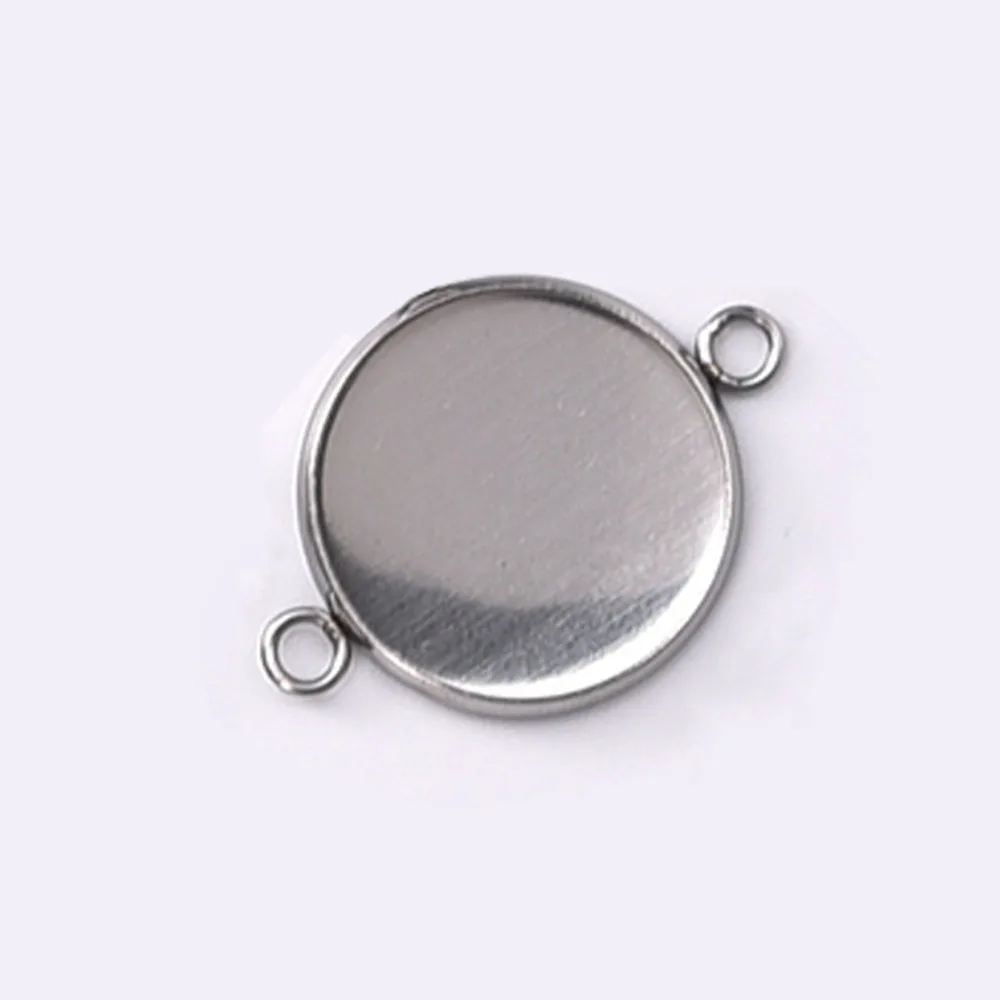 

30Pcs/lot 20mm Stainless Steel Connector Setting Cabochon Base Cameo Bezel 1/1 Loop Round DIY Pendant Jewelry Making Components