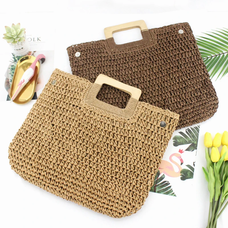 Handmade Straw Handbags Purse for Lady Summer Large Capacity Shopping Totes Women Bag Retro Beach Travel Woven Top-Handle Bags