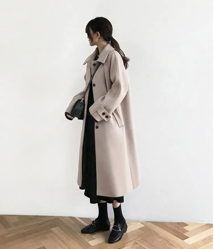 Осенне-зимняя женская одежда Хепберн, ветровка, шерстяная куртка, женское длинное однобортное свободное толстое пальто, шикарное пальто для отдыха
