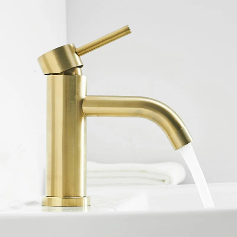 Basin Faucet Single Handle Gold Brushed Stainless Steel Hot and Cold Sink Mixer Tap Bathroom Lavatory | Обустройство дома