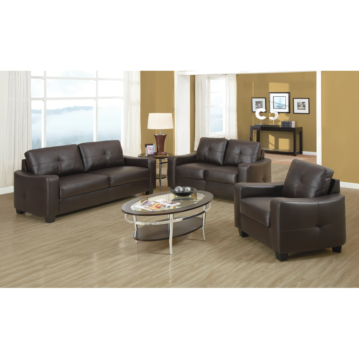 Premium Deluxe Leather Sofa, Dark Brown