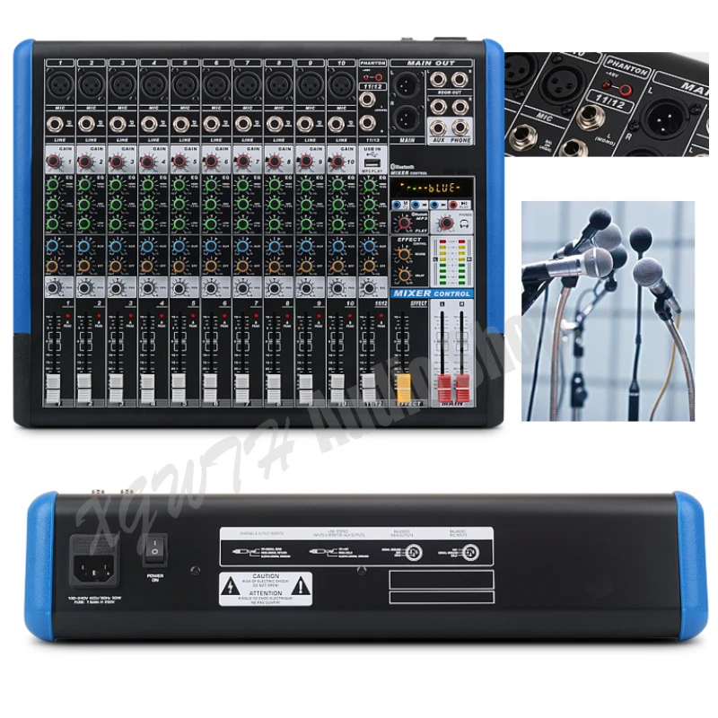 US $191.90 Sound Mixing Console With Record 48V Phantom Power Monitor Digital Effects 12 Channel Audio Bluetooth DJ Mixer With USB