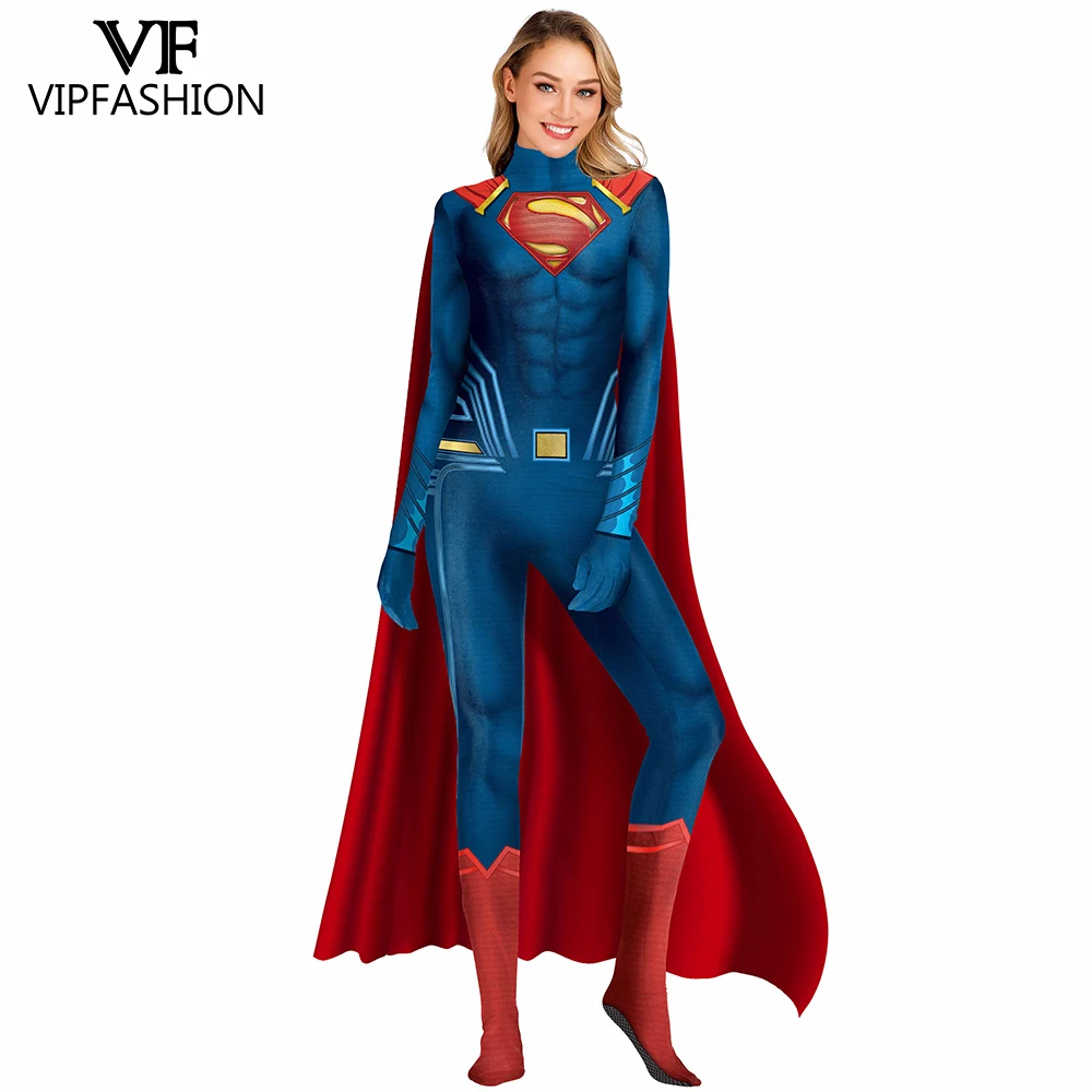 

VIP FASHION New Cosplay Costumes Women Deluxe Muscle Cosplay Bodysuit Super Hero Superman 3D Comics Printed Jumpsuit