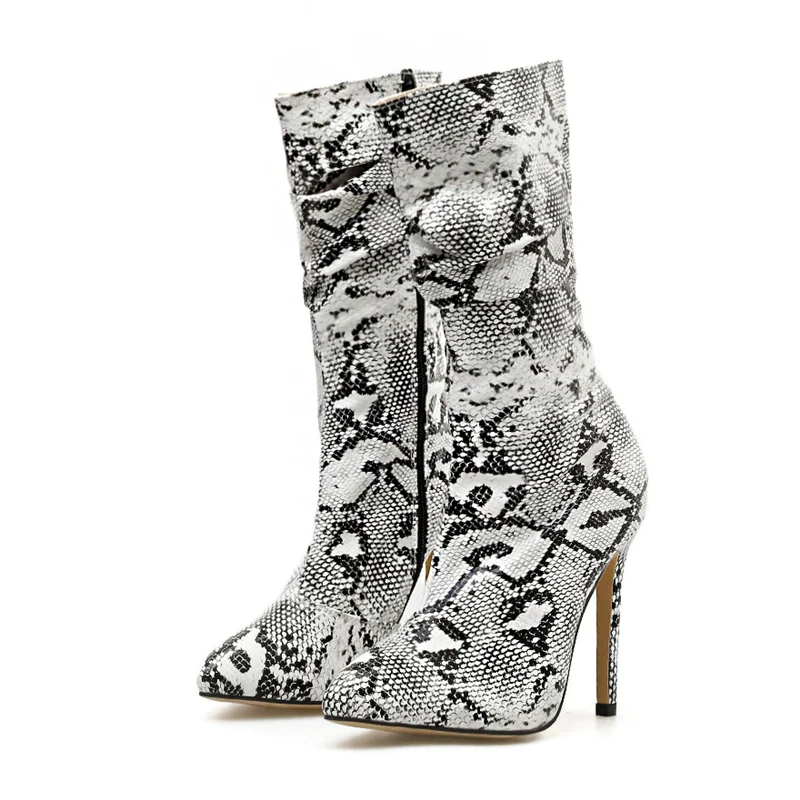 

2019 Luxury Women 11cm High Heels Boots Fetish Serpentine Sock Mid Calf Boots Dress Heels Scarpins Autumn Winter Design Shoes