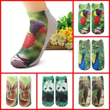 Забавные Женские носочки с 3D принтом, носки в европейском и американском стиле, модные носки со слоном, пандой, птицей, попугаем, Кроликом, жирафом, павлином
