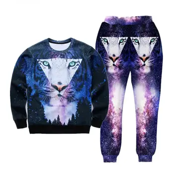 

Fashion Tiger Galaxy space sweatshirt joggers tracksuit 3d print Cat/Tiger hoodies pants 2pcs sets men/women suits S-XXL R2399