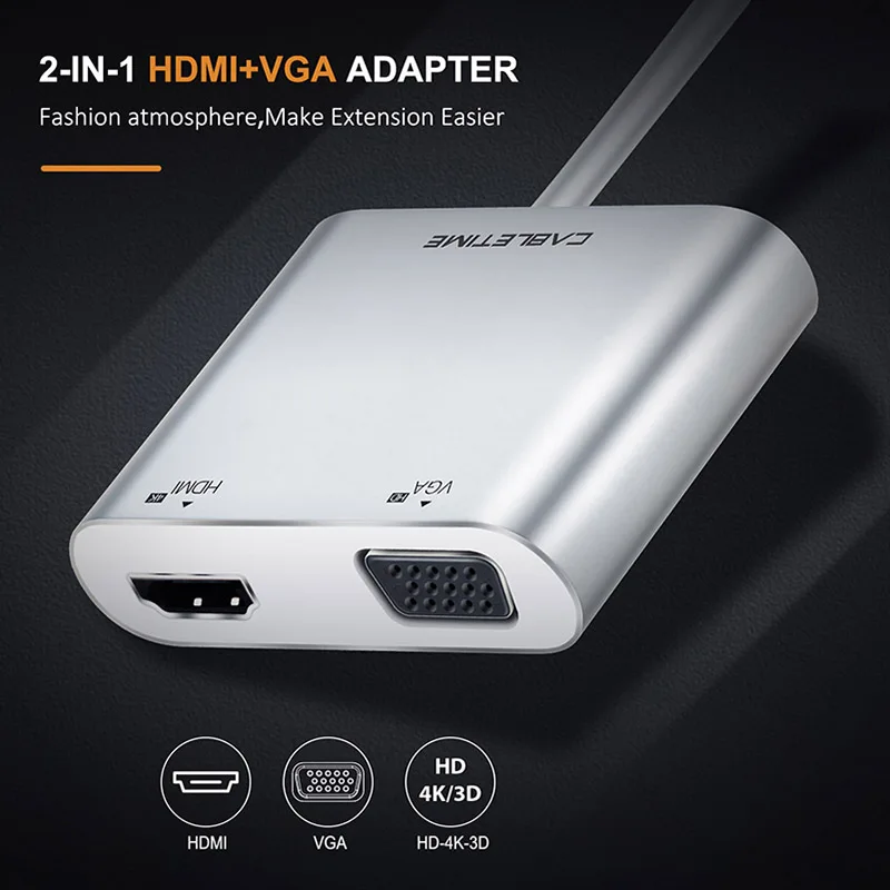 Cabletime USB C HDMI VGA адаптер типа к 4K конвертер 3 1 для Samsung Galaxy S9/S8/Note 9 Huawei Mate N129|Кабели VGA| |