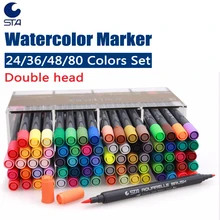STA 24 36 48 80 Цвета акварель кисти ручка двойной наконечник емкостью для finecolour маркеры эскиз манга Рисунок Краски, художественные принадлежности