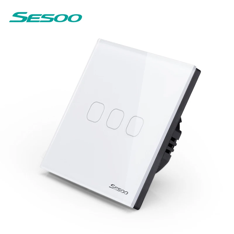 SESOO EU UK Standard Touch Switch 3 Gang 1 Way Wall Light Touch Switch Crystal Glass
