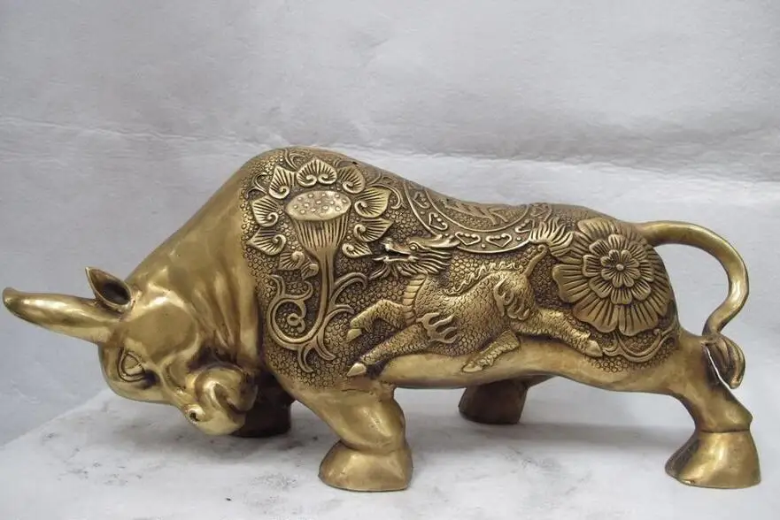 Китайский фольклорный медный Бронзовый Fengshui цветок лотоса Kylin Kilin Крупный