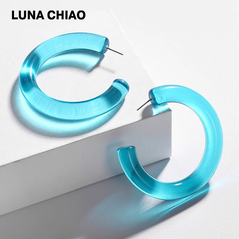LUNA CHIAO, весна-лето, яркие цветные прозрачные серьги-кольца из смолы, прозрачные толстые акриловые круглые серьги для женщин