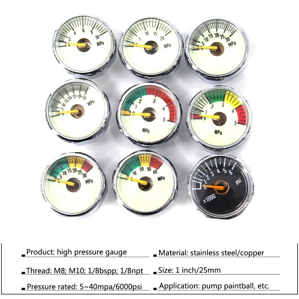 PCP Пейнтбол Airforce Подводное НПС клапан регулятора насос M8x1 M10x1 1/8NPT 1/8BSPP мини Давление манометр 20 Вт, 30 Вт, 40MPA 1 дюйм
