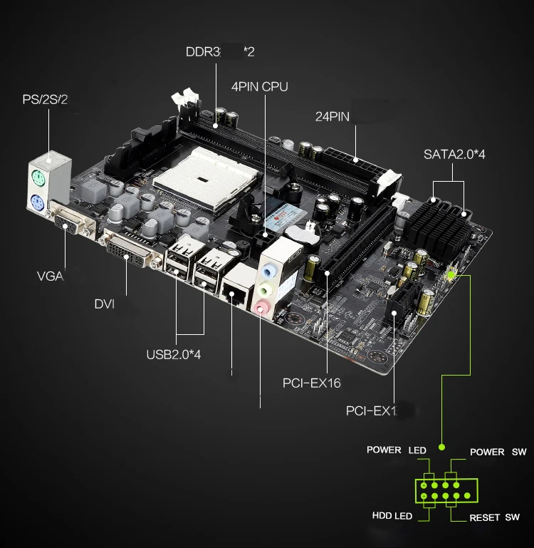 Huanan Zhi A55 материнская плата для AMD FM1 A8 A6 A4 DDR3 16 Гб SATA2.0 USB2.0 PCI-E M-ATX 218*170 мм материнская плата