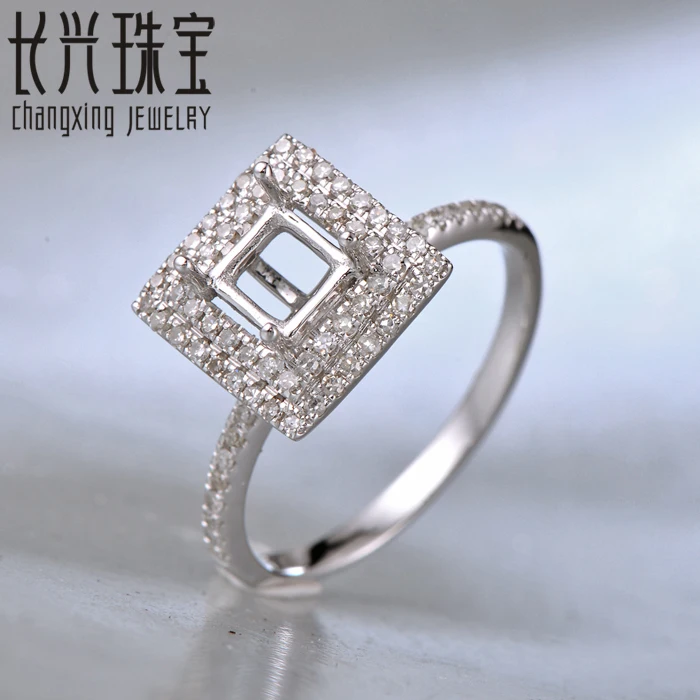 14K White Gold 5x4.5mm Princess Cut Semi Mount Engagement Diamonds Ring