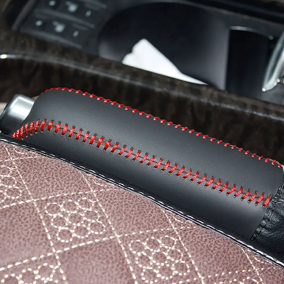 PONSNY автомобильный ручник чехлы Чехол для Ford Mondeo 2007-2012 Авто из натуральной кожи рукоятки ручного тормоза крышка - Название цвета: Красный