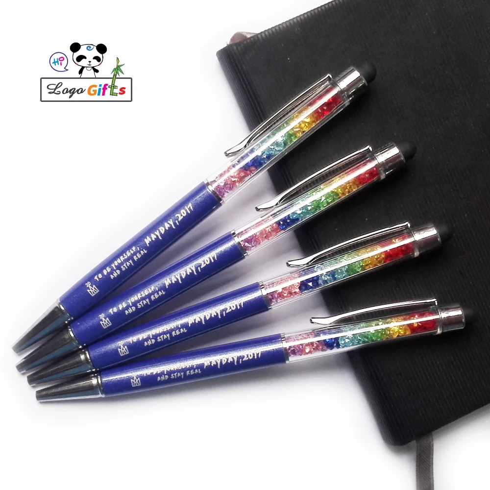 

Colorful rainbow series crystal stylus pens custom imprinted with your logo/text/weburl/email FREE by laser 100pcs a lot