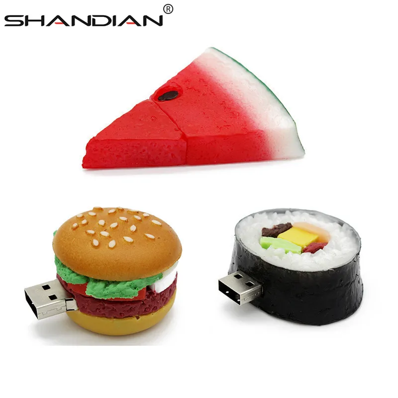 SHANDIAN, usb флеш-накопитель для еды, креативный, гамбургер, суши, арбуз, флешка, 4 ГБ, 16 ГБ, 32 ГБ, карта памяти, u-диск, Подарочный игрушечный накопитель