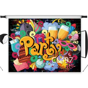 

Seamless Washable No Crease Polyester Backdrop Background Photography Studio Props Wall graffiti Carnival Party Photographic