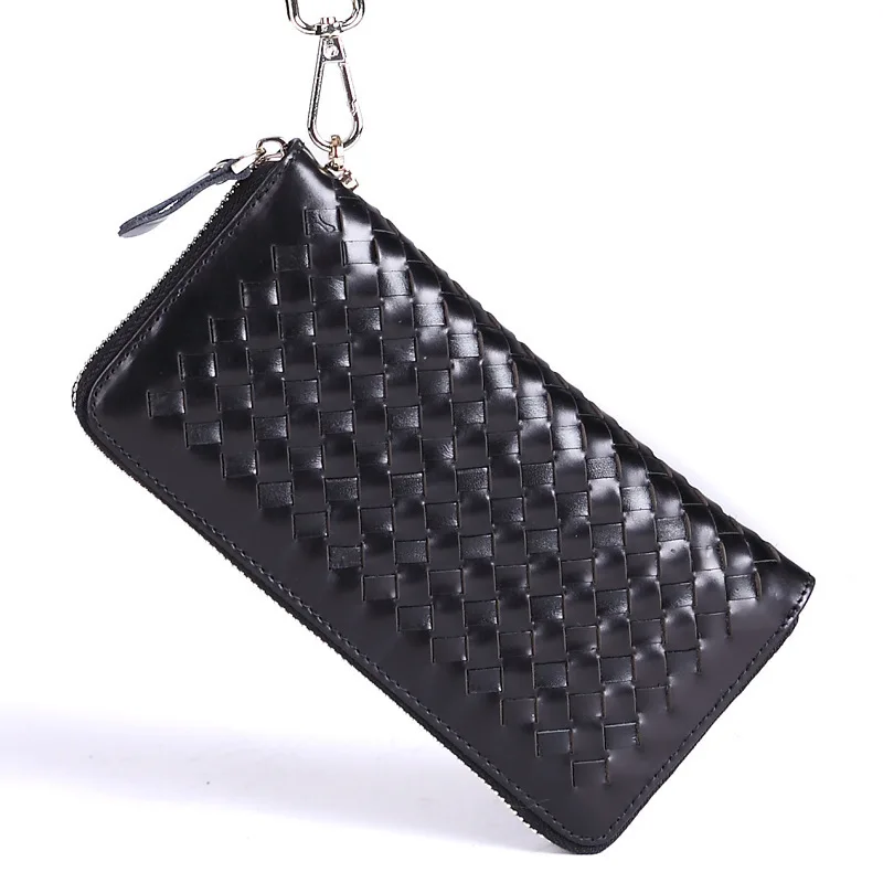 

Manual Knitting Leather Women And Men Long Wallet Genuine Top Sheepskin Male Female Hand Take Purse PR089011