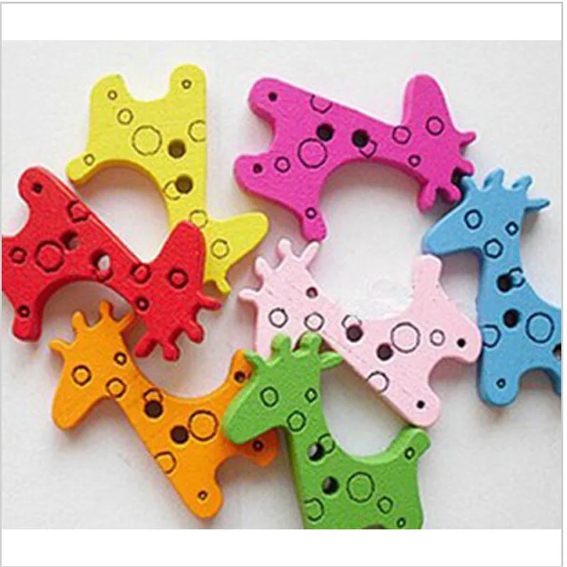 

100Pcs 2 Holes Giraff Wood Flatback Buttons, Kids Wood Button Craft, Scrapbooking 7NK29