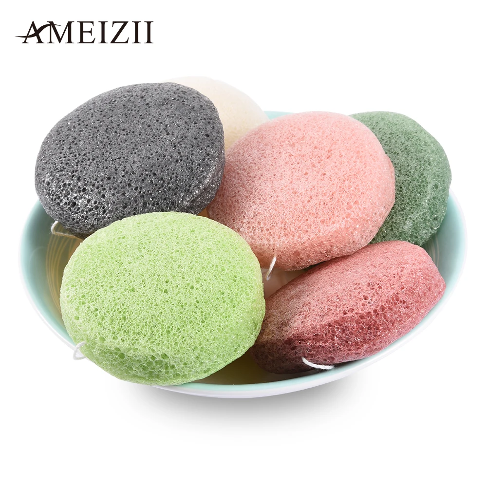 

AMEIZII Round Shape Natural Konjac Sponge Cosmetic Puff Facial Exfoliator Wash Cleansing Flutter Sponge Skin Care Cleanser Tools