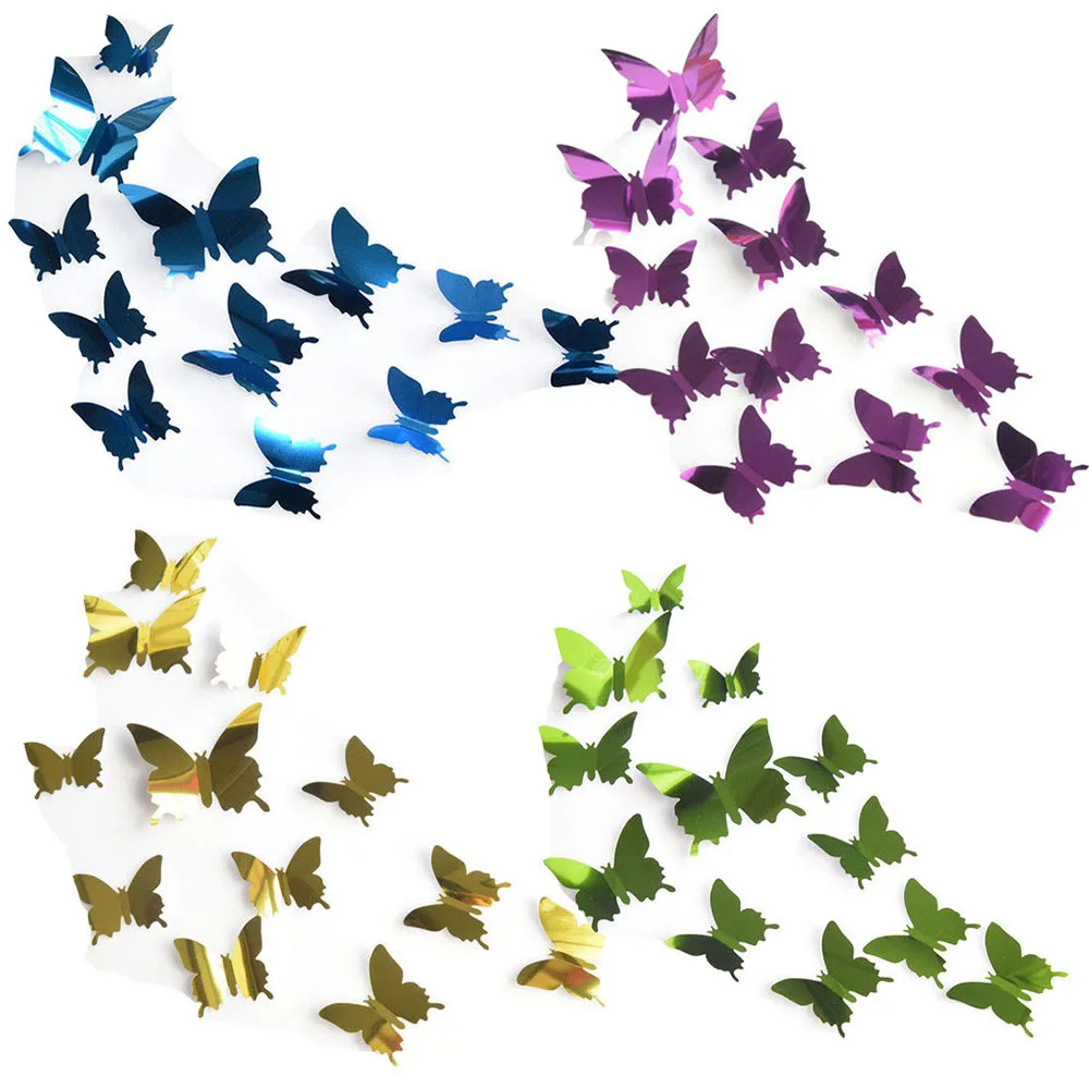 12Pcs Pvc 3D Butterfly Wall Decor Cute Butterflies Wall Stickers Art Decals Home Decoration Room Window Decor High Quality