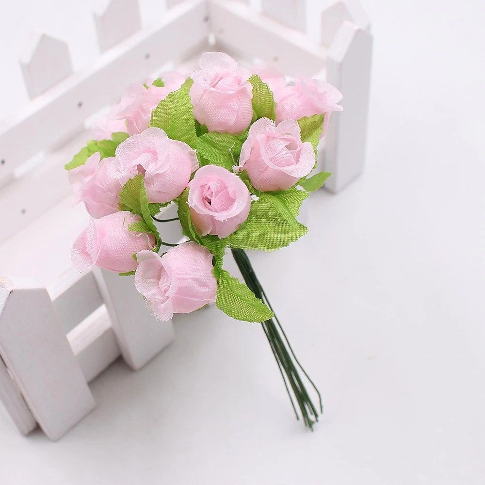 12 шт./лот, мини букет роз, шелковые искусственные цветы для свадьбы, дома, венок, подарок для рукоделия, скрапбук, искусственные цветы, украшение