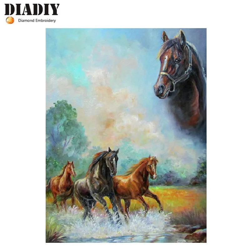 Diy 5D Diamond Embroidery Animals horses Painting Rhinestones diamond painting Cross-Stitch Handcraft Art Needlework Room Decor | Дом и сад