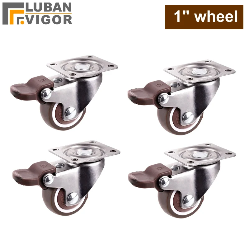 1 inch Lightweight Caster with brake TPE rubber Super mute wheels bear 20kg pcs For bookcase