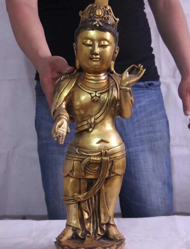 

Tibet Temple Copper Bronze Gild Stand GuanYin Kwan-yin Bodhisattva Buddha Statue