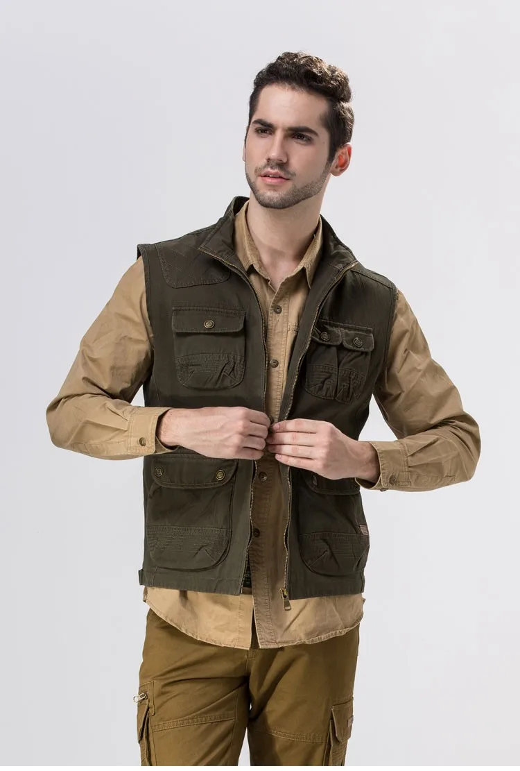 2015 Autumn Spring Casual Men Vest Coat AFS JEEP Cotton Multi Pocket 4XL Cargo Outdoor Hiking Sleeveless Jackets Waistcoat Vests (8)