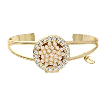 

3 Colors Openable White Crystal Pearl Round Box Locket Bangles Essential Oil Aromatherapy Diffuser Cuff Bangle Simple Bracelet