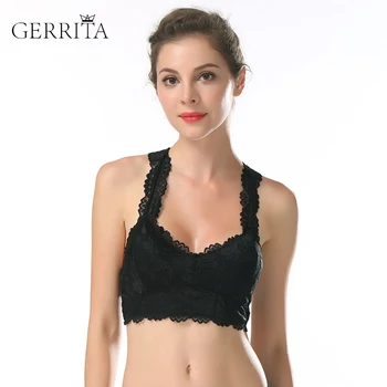 

GERRITA New Arrival Push Up Women's Bra Hollow Out Stylish Sleeveless Lace Sell Bralette Crochet Solid Crop Tank Flower Vest