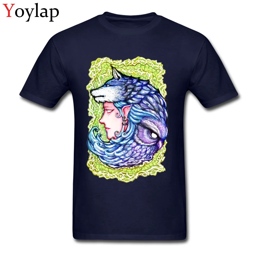 Casual Tops T Shirt Wholesale O-Neck Short Sleeve Druid  in the forrest Pure Cotton Adult T Shirt Casual Summer Fall Tee Shirts navy