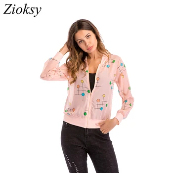 

New Spring Summer Women Jacket Long Sleeves Stand Collar Thin Section Balloon Printing Zipper Cardigan Short Coat Jacket Female