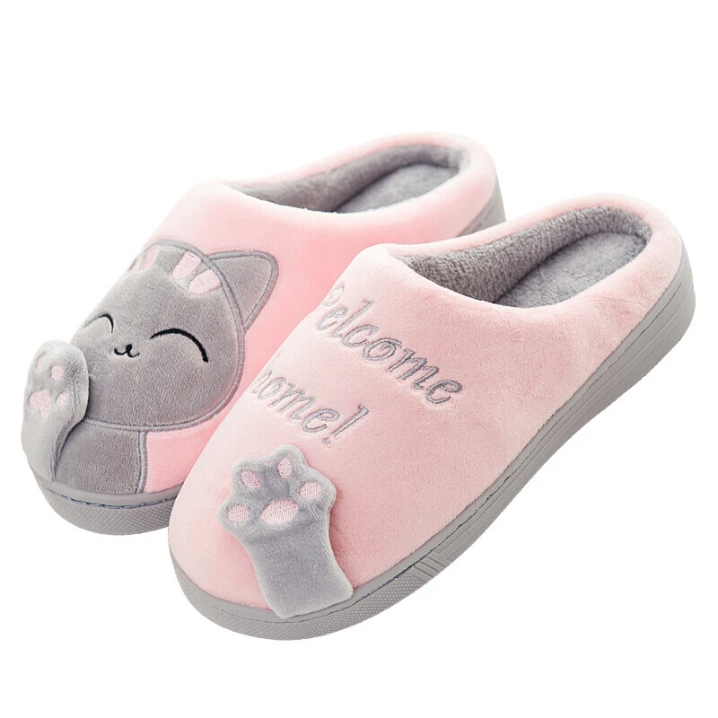 

Women Slippers Winter Cartoon Cat Shoes Non-slip Soft Winter Warm House Slippers Indoor Bedroom Lovers Couples Floor Shoes