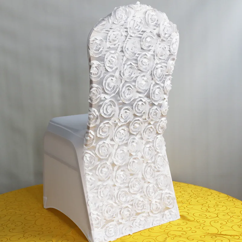 100 шт. спандекс розы, для свадебной церемонии чехлы на стулья лайкра стрейч на стул чехлы с атласные розы на спине для Hotel событие - Цвет: White