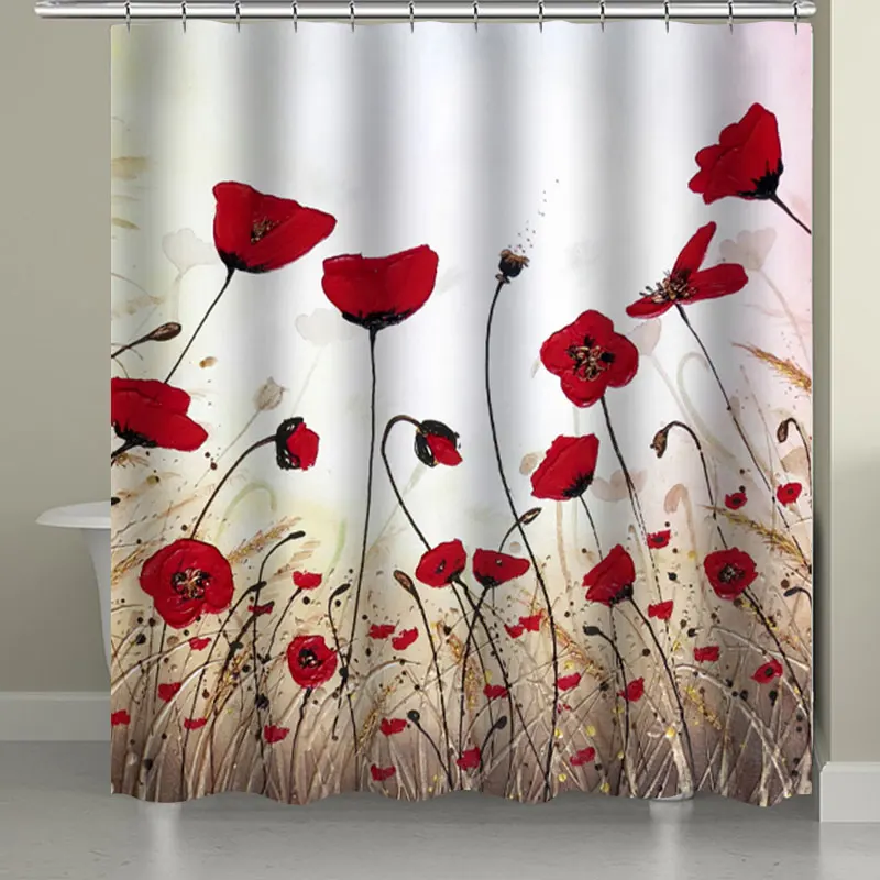 Online 4 Pcs Tinte Malerei Dusche Vorhang Bad Teppich Set Bad Matte Blume Wasserdichte Polyester Stoff Badezimmer Dusche Vorhang Set