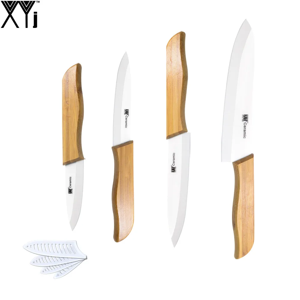 

Sharp Bamboo Handle White Blade Ceramic Knife Set 6, 5, 4, 3 Inch Chef Slicing Utility Paring High End Kitchen Knives XYJ Brand