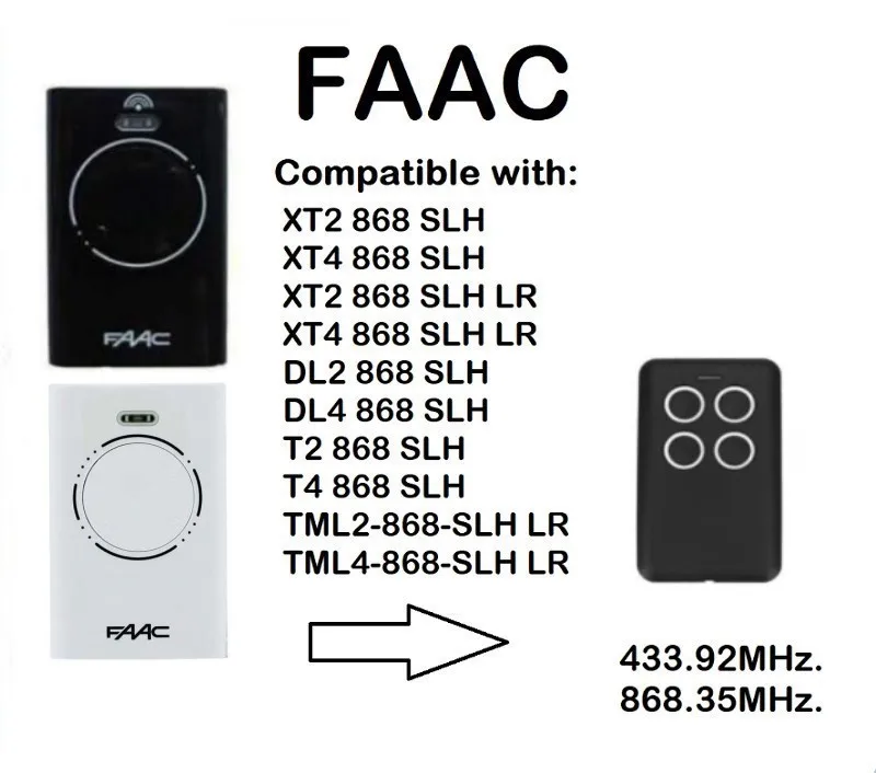 

FOR FAAC DL2 868 SHL DL4 868 SHL garage door remote control 868 MHz duplicator