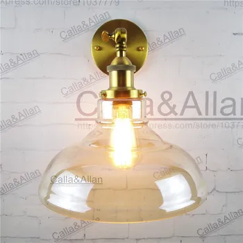 

Free shipping half globe clear glass shade wall lamp up and down bedroom sconce E27 AC110V/220V edison brass wall light antique