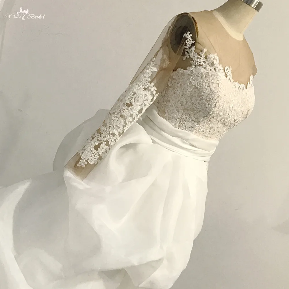 RSW1477 Long Sleeve 2 In 1 Short Wedding Dress With Detachable (4)