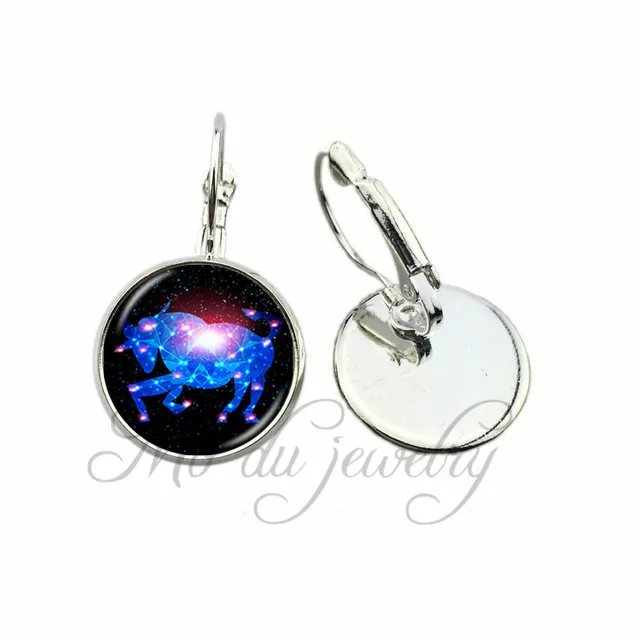 12 Twelve Constellations Clip Earrings Leo Blue Moon Stars 12 Twelve Constellations Clip Earrings Leo Blue Moon Stars Lion Symbol Jewelry Gl Dome Zodiac