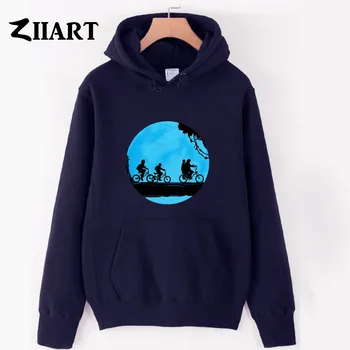 

woman hoodie Cotton Stranger Things Eleven blue Moon night ride bikes trees Nancy Mike Wheeler Dustin girls female fleece polyes