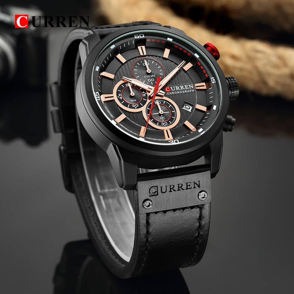 CURREN Luxury Brand Men Military Sport Watches Men's Quartz Clock Leather Strap Waterproof Date Wristwatch Reloj Hombre