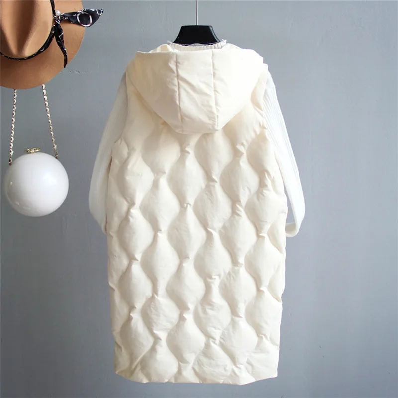 Hooded Loose Long Vest Coat Women Chaleco Mujer White Black Thicken Winter Jacket Women Waistcoat Warm Cotton Vest Women C4697